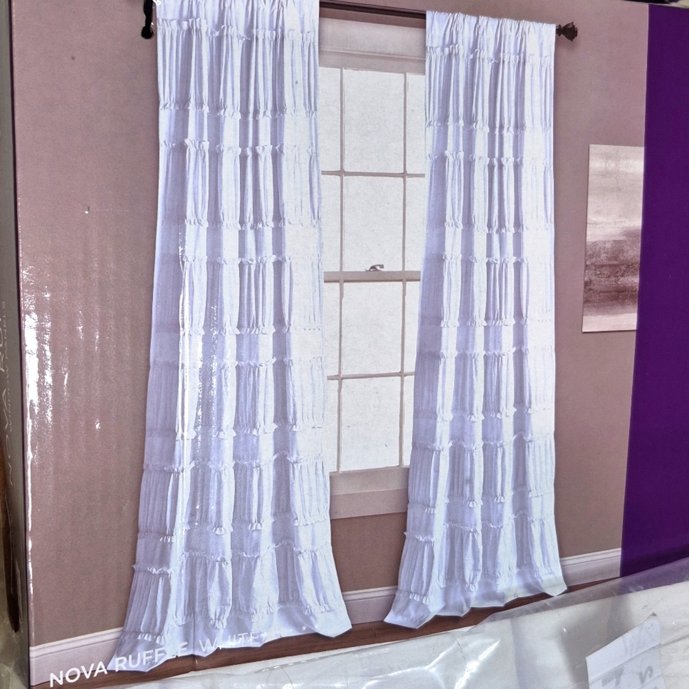 NWT Lush Decor Ruffle Panels Curtains 2 Nova Ruffle Panels